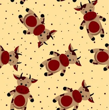 Seamless funny pattern with doodle cartoon cow Stock Illustration