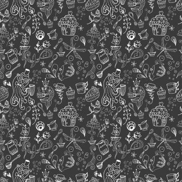 Seamless funny tea time background, doodle illustration Stock Illustration