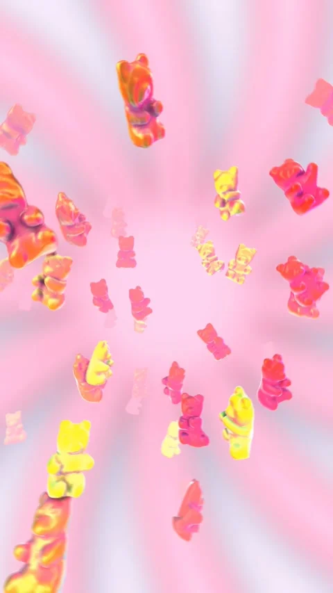 Seamless funny vertical video of candy gummy bears dancing with a colorful 스톡 동영상 309878114