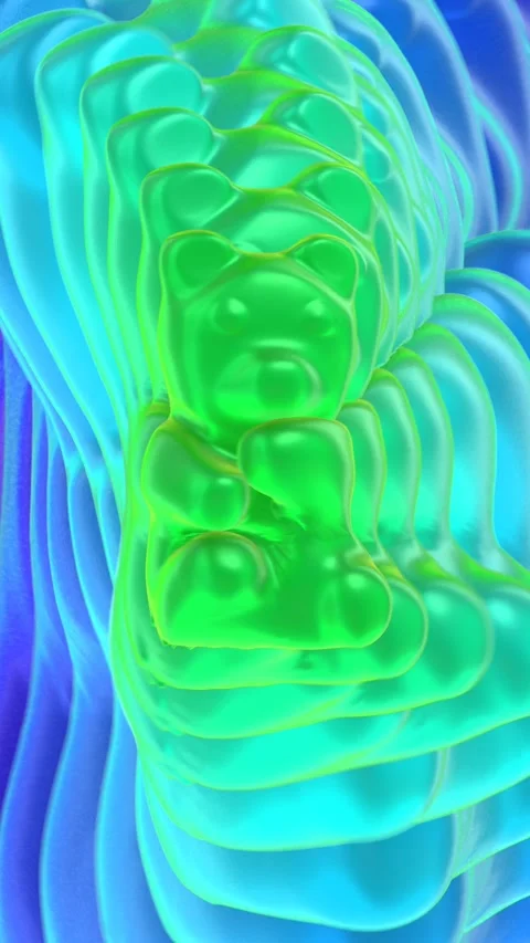 Seamless funny vertical video of candy gummy bears dancing with a echo colorful Vidéo 310271535