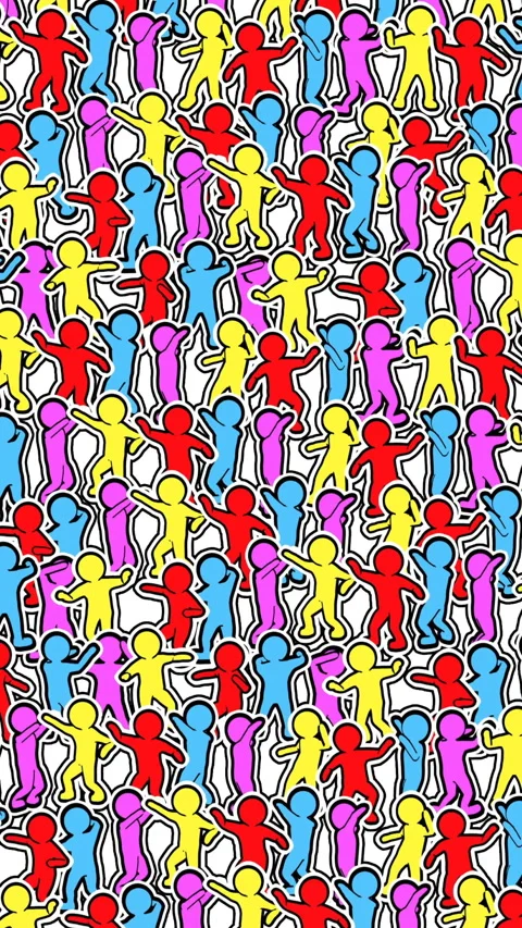 Seamless funny vertical video of a crowd of minimal sketch characters Vidéo 306309970