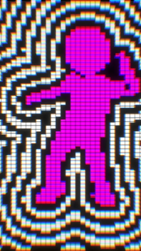 Seamless funny vertical video of a dancing videogame characters isolated with Video stock 306317175