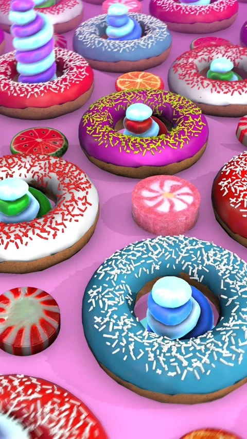 Seamless funny vertical video of donuts, candies,striped sweets, gummy bears and Stock Footage 309883857