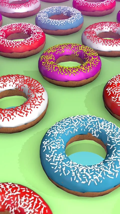 Seamless funny vertical video of donuts with a colorful background Stock Footage 309883916
