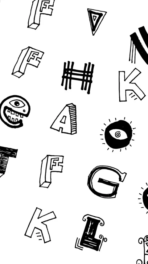 Seamless funny vertical video of doodles and handwritten alphabet isolated on a Stock Footage 340106188