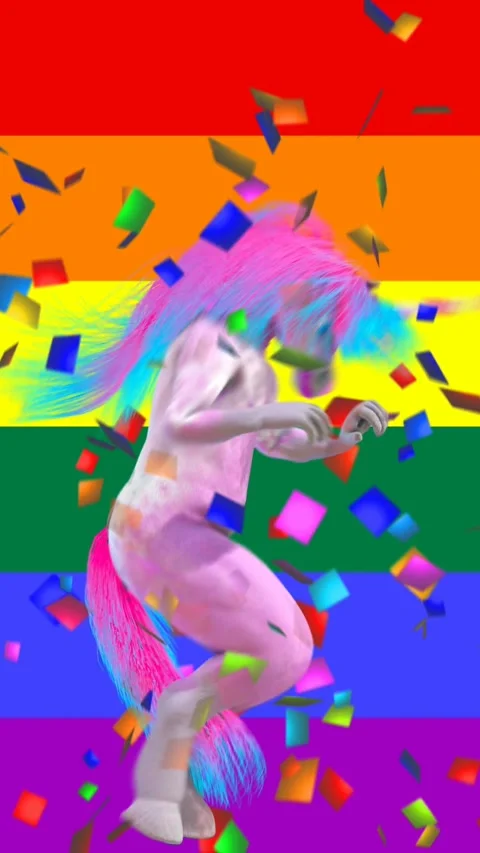 Seamless funny vertical video of a go go dancer unicorn dancing samba with a Video stock 306653273