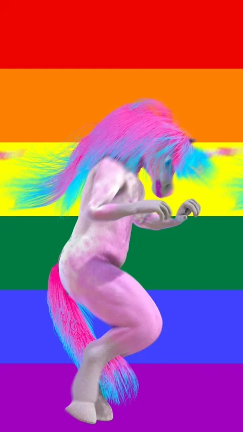 Seamless funny vertical video of go go dancer unicorns dancing samba with a Stock Footage 306653422