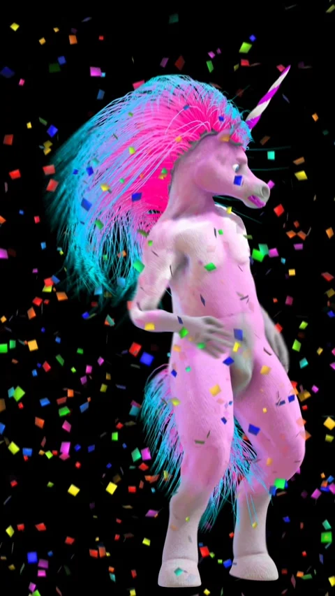 Seamless funny vertical video of a go go dancer unicorn dancing samba with a Stock-Footage 306741770