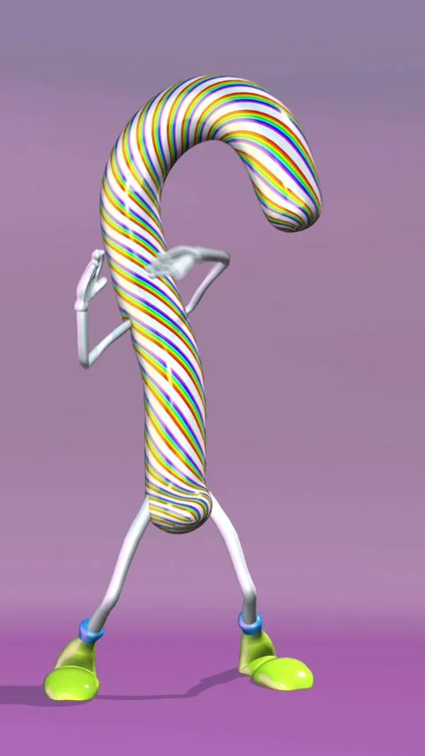 Seamless funny vertical video of striped mint hard candy cane dancing with a Video stock 309826776