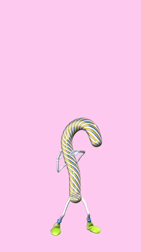 Seamless funny vertical video of striped mint hard candy cane dancing isolated Video stock 309826862