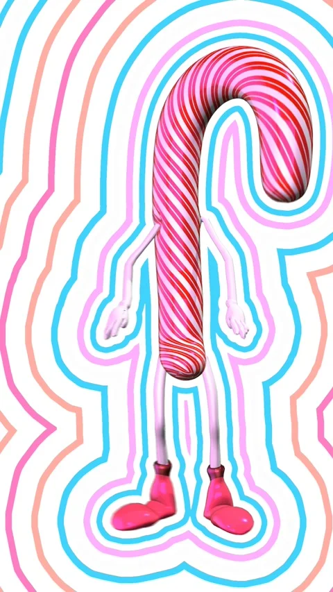 Seamless funny vertical video of striped mint hard candy cane dancing with a Video stock 310271405