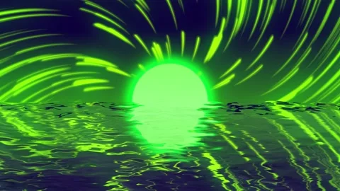 Seamless future cosmic sunset on acid green sea cartoon style futuristic Video stock 238642482