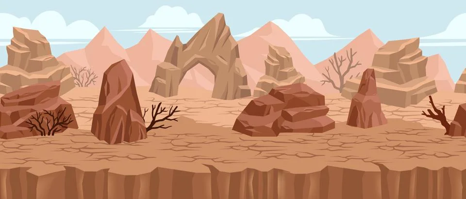 Seamless game landscape background, vector cartoon Sahara Desert panorama Illustrazione stock