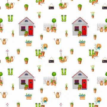 Seamless gardening pattern Stock Illustration