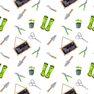 Seamless gardening pattern. Stock Illustration