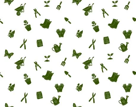 Seamless Gardening Tools Pattern Print Background Illustration