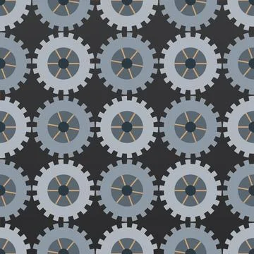 Seamless Gear Pattern Background with Blue Industrial Cogwheels in Flat Vec.. Stock Illustration