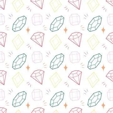 Seamless Gemstone and Crystal Pattern with Colorful Faceted Shapes Stock Illustration