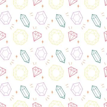 Seamless Gemstone and Diamond Pattern with Colorful Faceted Crystal Shapes Stock Illustration