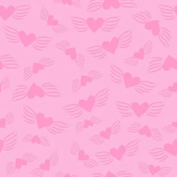 Seamless gentle pink vector simple pattern of enamored winged hearts Stock Illustration