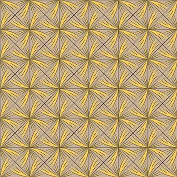 Seamless geometric Art Deco pattern featuring golden fan-shaped motifs Stock Illustration