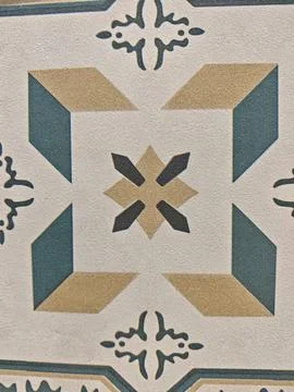 Seamless Geometric Ceramic Tile Pattern with Teal and Gold Ornaments Fotos Stock