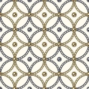 Seamless geometric chain pattern with circles Stock Illustration