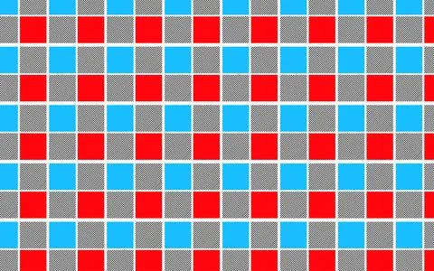 Seamless Geometric Checkerboard Pattern With Red, Blue and Black Diagonal S.. Stock Illustration