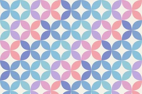 A seamless geometric circle pattern in pastel blue, pink, and purple create.. Stock Illustration