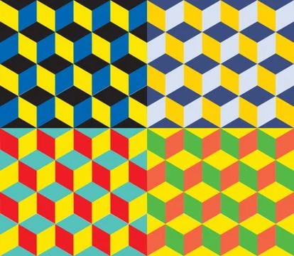 Seamless geometric colorful vector background. Cube shapes. Optical illusion 스톡 일러스트