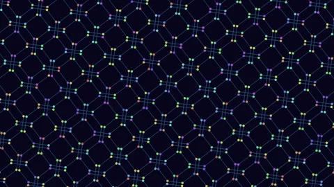 Seamless geometric cubes pattern with neon dots in rows Video stock 242429533