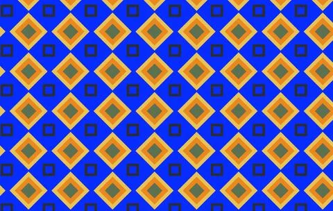 Seamless Geometric Diamond Pattern Background in Blue and Orange Retro Tile.. Stock Illustration