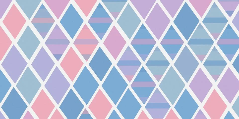 Seamless geometric diamond pattern in blue, pink, and purple with soft past.. Illustration