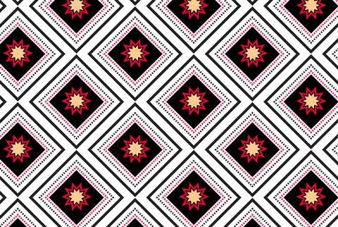 Seamless Geometric Diamond Pattern With Eight-Point Stars in Black White an.. Stock Illustration