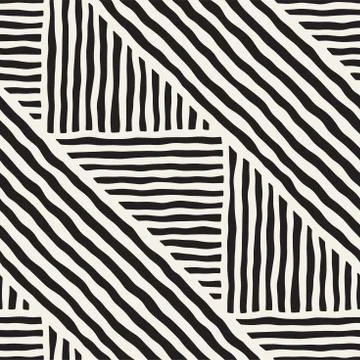 Seamless geometric doodle lines pattern in black and white. Adstract hand drawn Stock Illustration