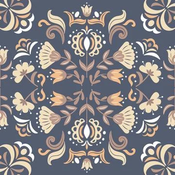 Seamless geometric ethnic pattern flowers in Scandinavian or Slavic style Stock Illustration