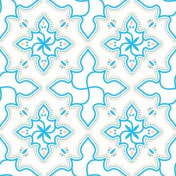 Seamless Geometric Floral Pattern in Blue and Orange Vector Design Illustrazione stock