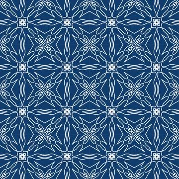 Seamless geometric floral pattern in deep blue a classic decorative style Illustrazione stock