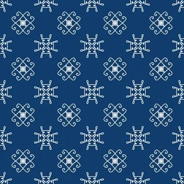 Seamless geometric floral pattern in deep blue a classic decorative style Illustrazione stock