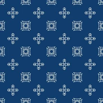 Seamless geometric floral pattern in deep blue a classic decorative style Illustrazione stock