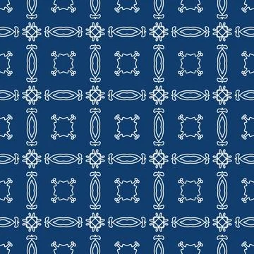 Seamless geometric floral pattern in deep blue a classic decorative style Illustrazione stock