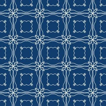 Seamless geometric floral pattern in deep blue a classic decorative style Illustrazione stock