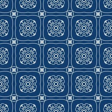 Seamless geometric floral pattern in deep blue a classic decorative style Illustrazione stock