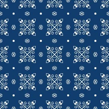 Seamless geometric floral pattern in deep blue a classic decorative style Illustrazione stock