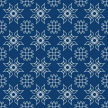 Seamless geometric floral pattern in deep blue a classic decorative style Illustrazione stock
