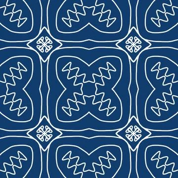 Seamless geometric floral pattern in deep blue a classic decorative style Illustrazione stock