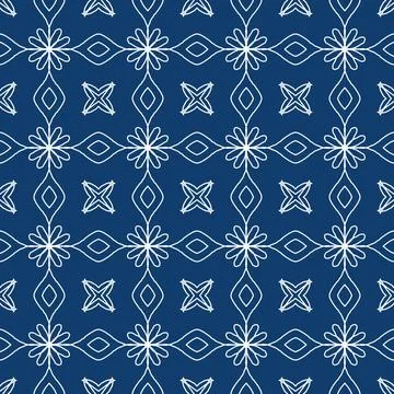 Seamless geometric floral pattern in deep blue a classic decorative style Illustrazione stock