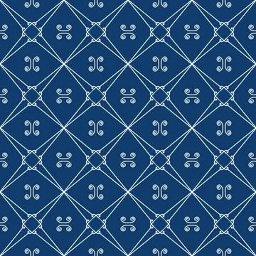 Seamless geometric floral pattern in deep blue a classic decorative style Illustrazione stock