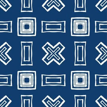 Seamless geometric floral pattern in deep blue a classic decorative style Illustrazione stock