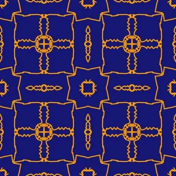Seamless geometric floral pattern in deep blue 스톡 일러스트